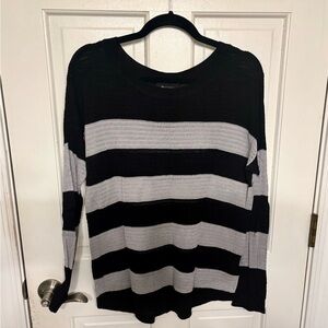 AB Studio Black and Gray Striped Long Sleeve Top